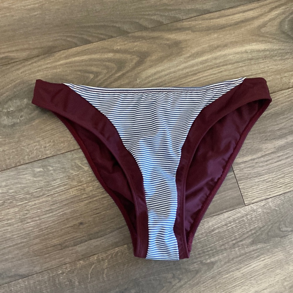 Seea Burgundy and White Striped Bikini Bottom